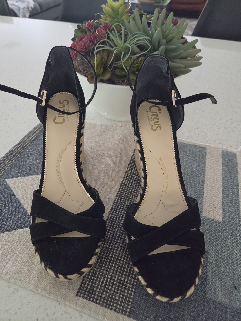 Circus by Sam Edelman Black Suede Espadrille Ankle-Strap Wedges Size 10